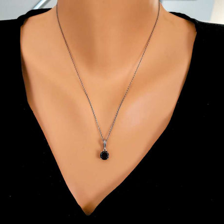925 Sterling Silver Round Onyx Gemstone Pendant Necklace