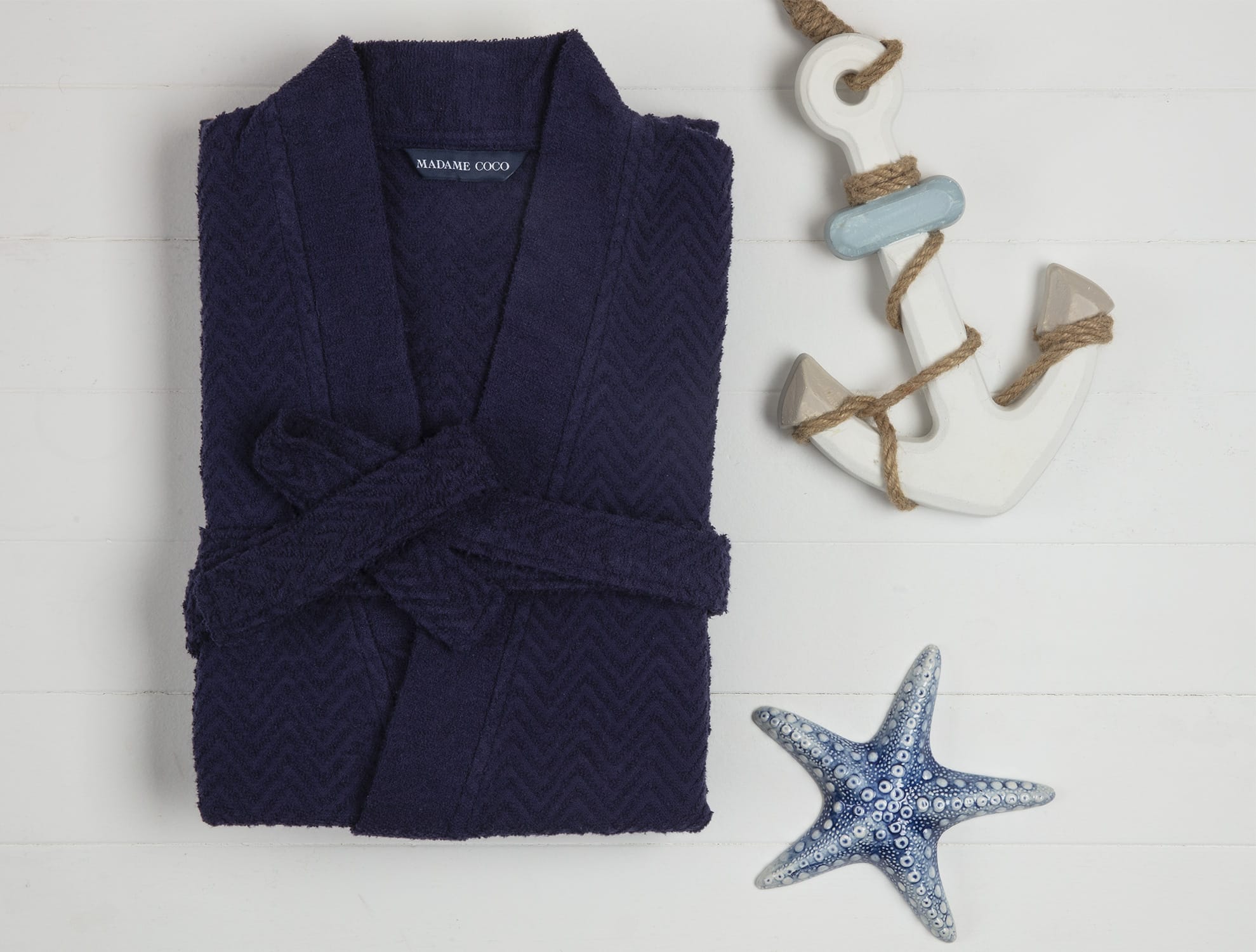 Men's Kimono Style Bathrobe - Soft Absorbent Cotton Spa Robe