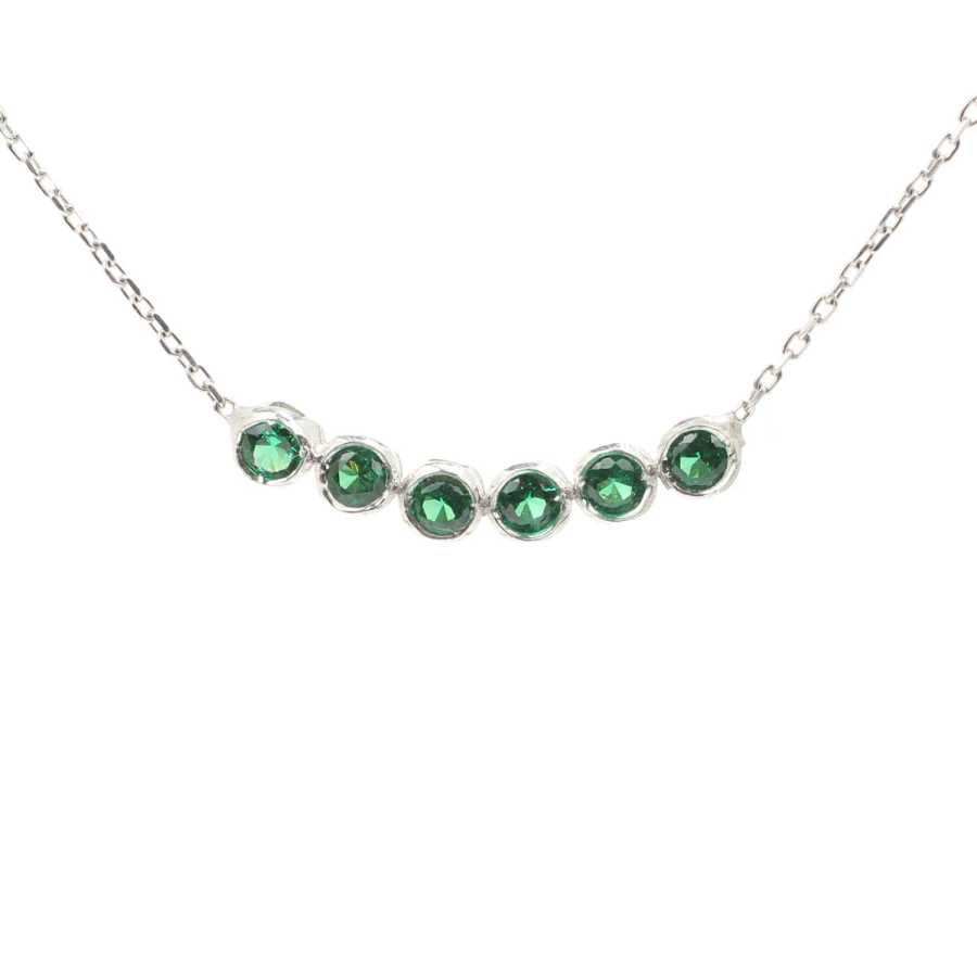 Sterling Silver 6-Row River of Light Necklace with Emerald Zircon