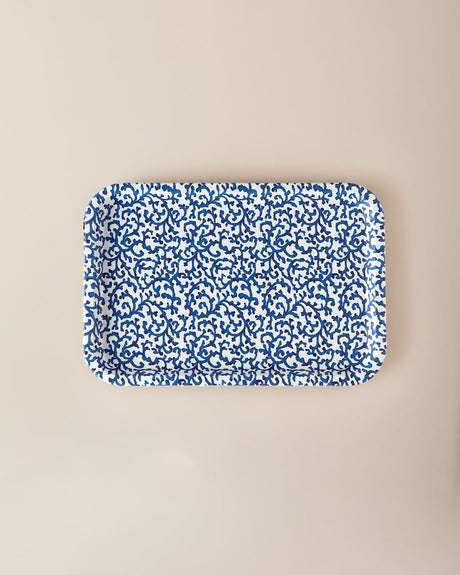 Plastic Rectangular Tray - Reve Bleu Blue & White Design