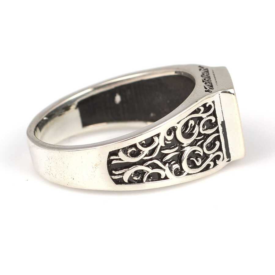 925 Sterling Silver Men's Ring with Black Square Onyx Stone