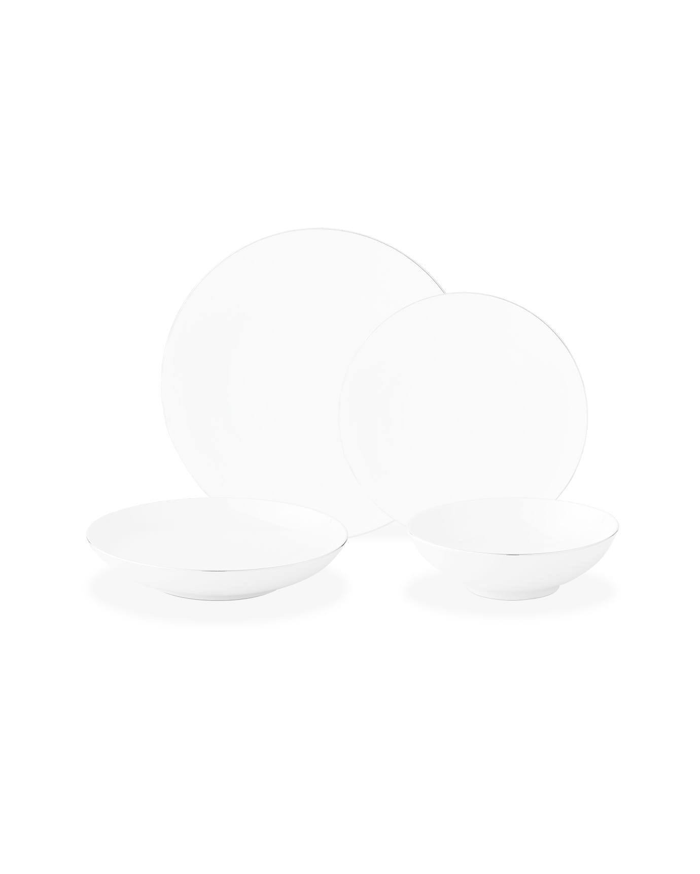 New Bone China 6-Person Dinnerware Set - Ravello White & Silver Trim