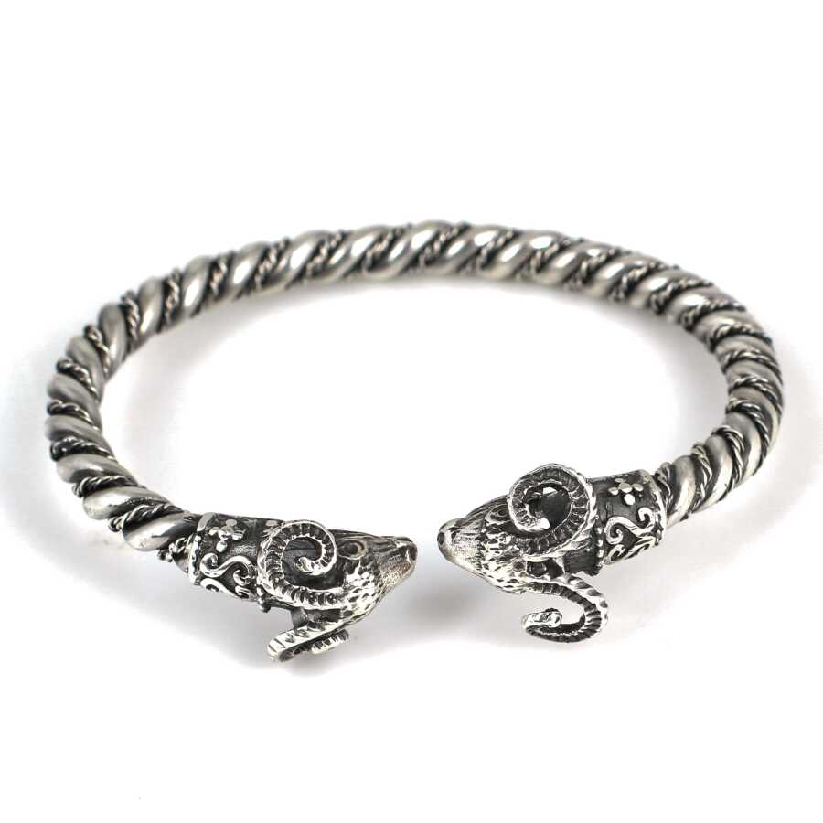 Professional 925 Sterling Silver Ram Head Twisted Bangle