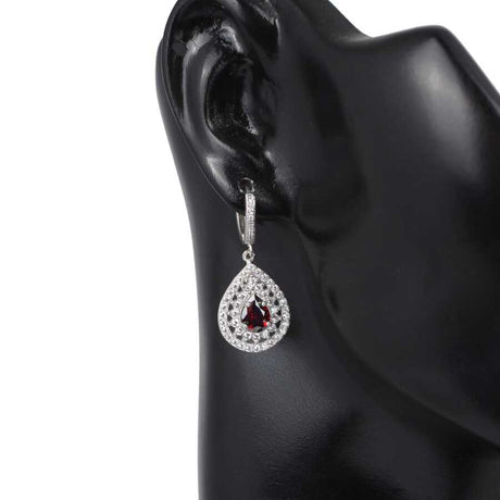 Sterling Silver Garnet & Zircon Double Row Drop Earrings