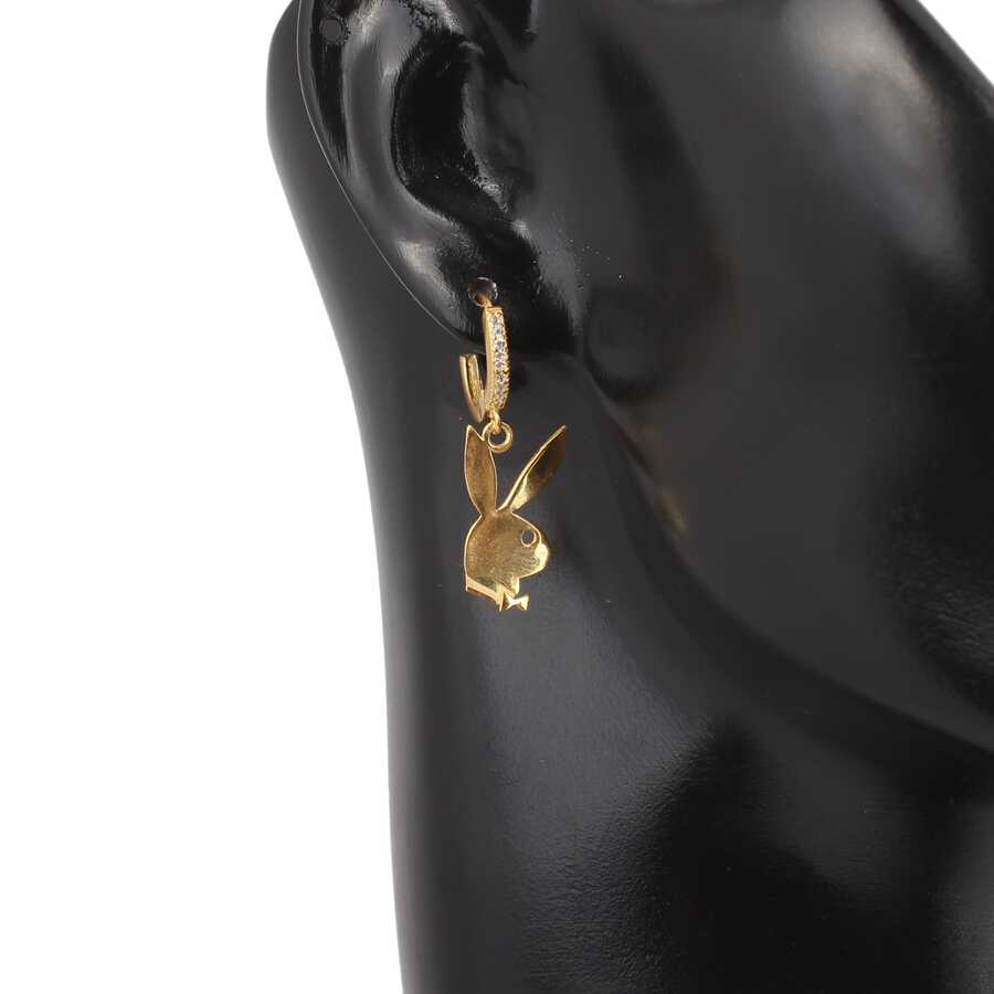 925 Sterling Silver Zircon Rabbit Dangle Hoop Earrings