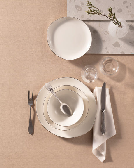 New Bone China Dinnerware Set - Alette Silver Accents