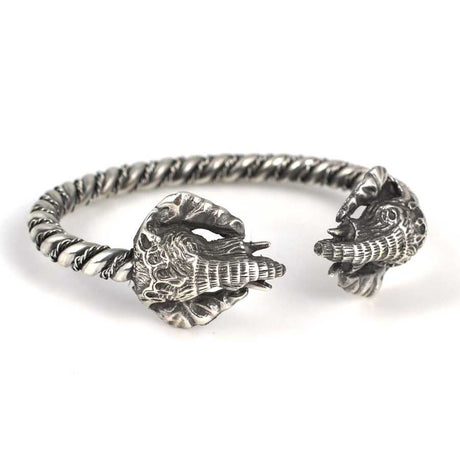 Oxidized 925 Sterling Silver Elephant Head Twisted Cuff Bracelet
