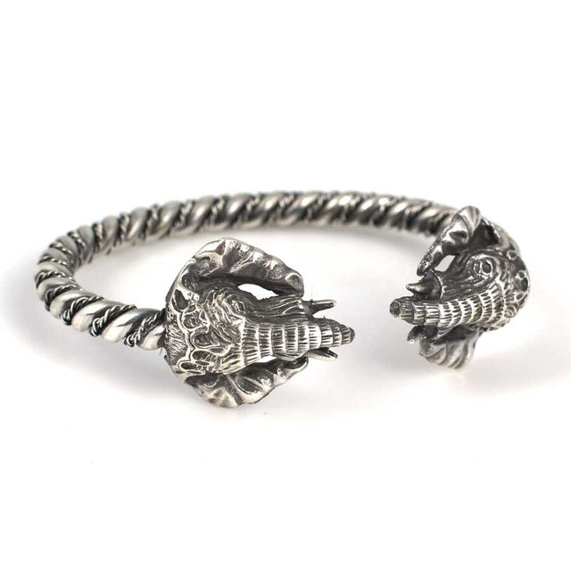 Oxidized 925 Sterling Silver Elephant Head Twisted Cuff Bracelet