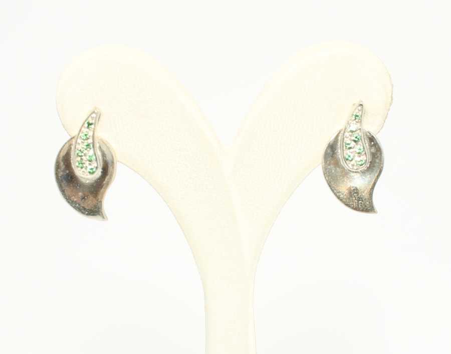 925 Sterling Silver Leaf Drop Earrings with Green Zircon Stones