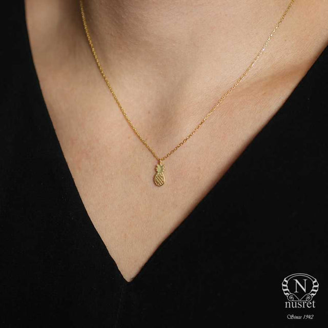 Sterling Silver Tiny Pineapple Pendant Necklace - Minimalist Charm
