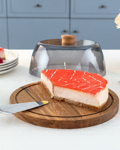 Plastic & Wood Cake Stand with Dome - Elegant Dessert Display