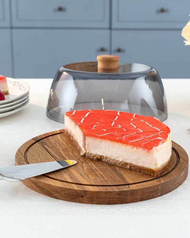 Plastic & Wood Cake Stand with Dome - Elegant Dessert Display