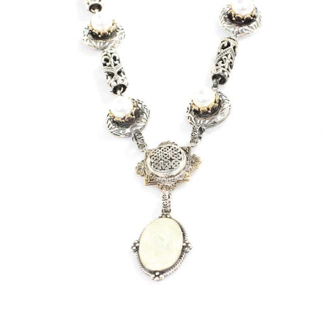 Sterling Silver Enamel Pearl Byzantine Necklace - Constantin Design