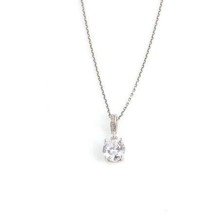 925 Sterling Silver Round Brilliant Zircon Pendant Necklace