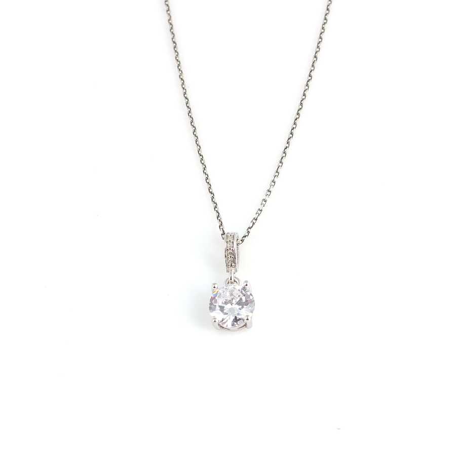 925 Sterling Silver Round Brilliant Zircon Pendant Necklace