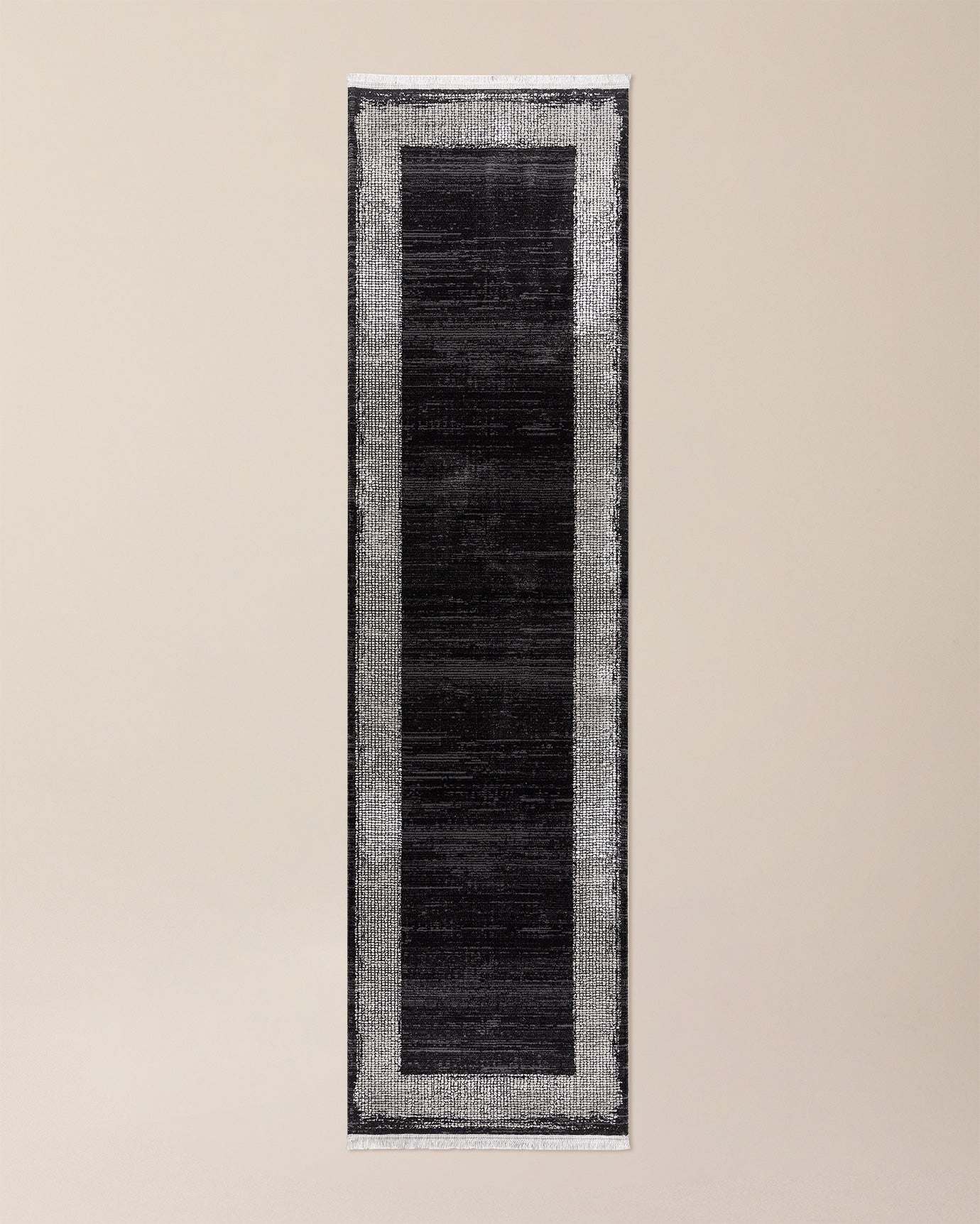 Premium Acrylic Area Rug - Modern Black Fringed Design