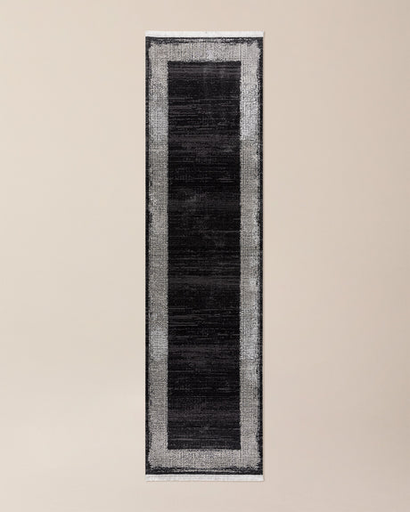 Premium Acrylic Area Rug - Modern Black Fringed Design