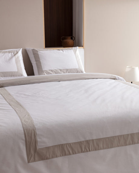 100% Cotton King Size Duvet Cover Set - Soft & Serene White/Stone