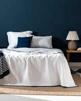 Single Size Piped Pique Bedspread - Nautical Yacht Collection - White & Navy Blue