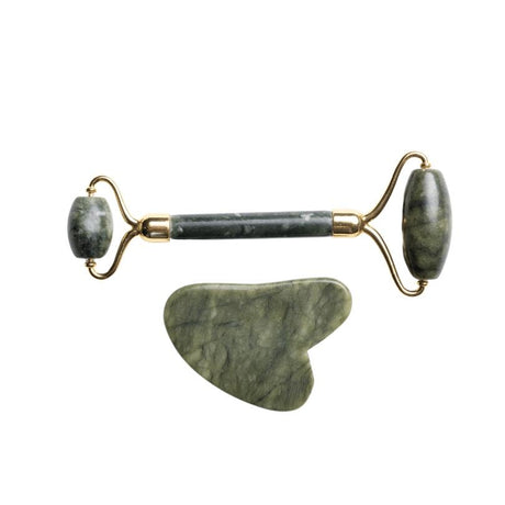 Natural Jade Facial Roller & Heart Gua Sha Skincare Tool Set