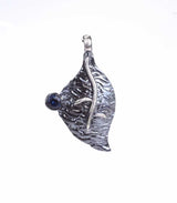 Handcrafted Oxidized Sterling Silver Leaf Pendant - Blue Zircon