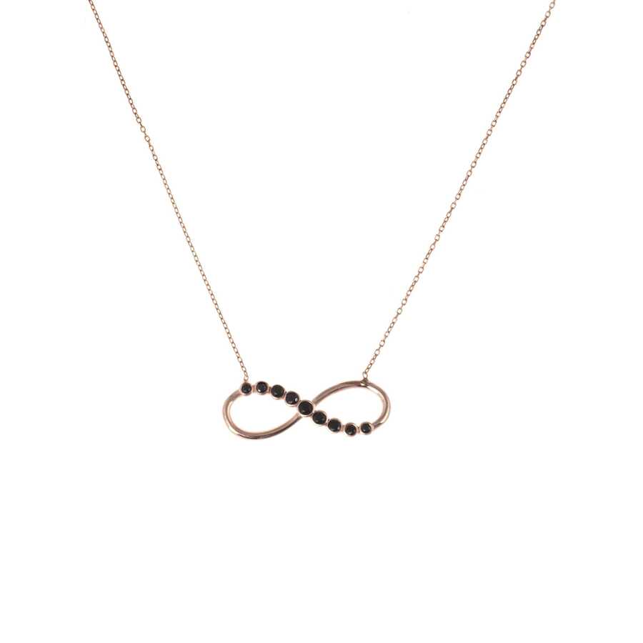 Elegant 925 Sterling Silver Black Zircon Pave Infinity Necklace