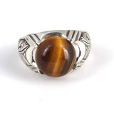 Premium 925 Sterling Silver Round Tiger's Eye Men's Ring