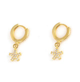 925 Sterling Silver Star Dangle Hoop Earrings with Zircon