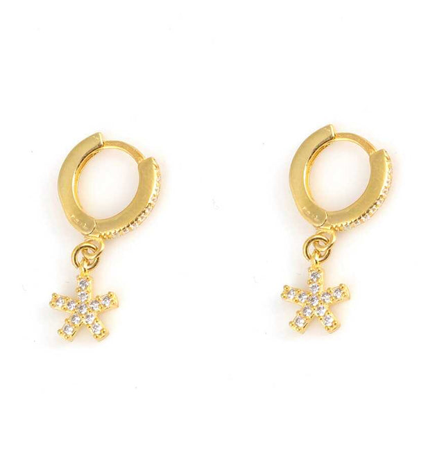 925 Sterling Silver Star Dangle Hoop Earrings with Zircon