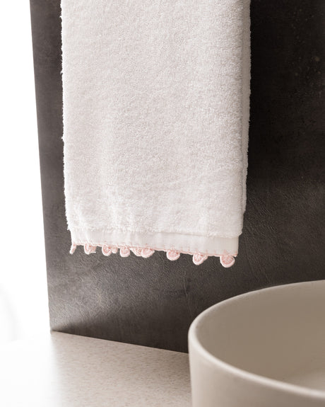 100% Cotton Crocheted Face Towel - Soft, Absorbent, White & Blush