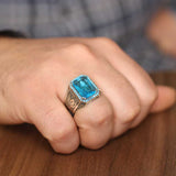 Premium 925 Sterling Silver Aquamarine Rectangle Mens Ring