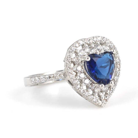 Premium 925 Sterling Silver Heart Shaped Sapphire Ring