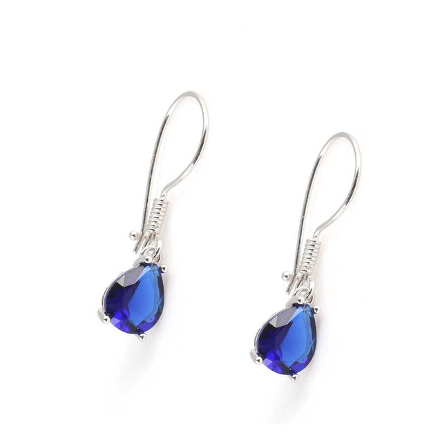 925 Sterling Silver Synthetic Sapphire Teardrop Drop Earrings