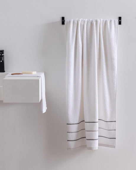 Premium Cotton Bath Towel - Soft, Absorbent, Quick-Dry - White & Grey