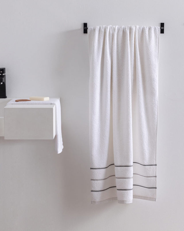 Premium Cotton Bath Towel - Soft, Absorbent, Quick-Dry - White & Grey