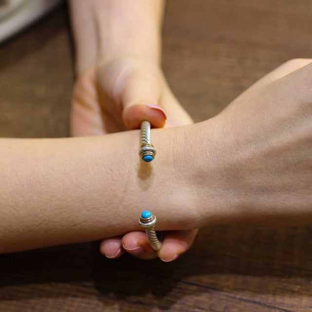 Men's 925 Sterling Silver Twisted Bracelet with Natural Turquoise