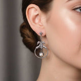 Sterling Silver Pearl Swan Earrings - Antique Byzantine Style
