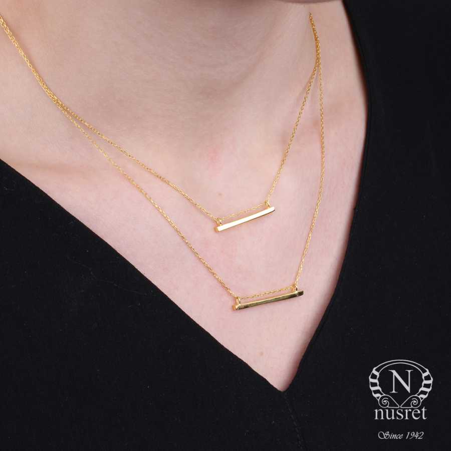 Sterling Silver Double Bar Necklace - Minimalist Layered Style