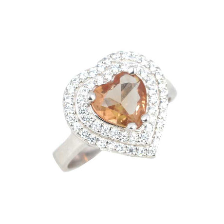 925 Sterling Silver Heart Double Row Zircon & Zultanite Ring