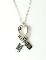 925 Sterling Silver Ribbon Pendant Necklace - Engraved HOPE