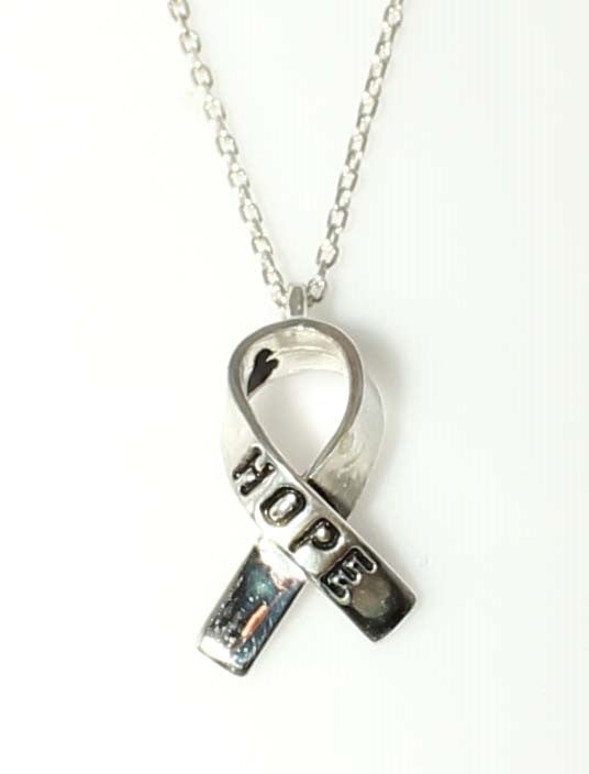 925 Sterling Silver Ribbon Pendant Necklace - Engraved HOPE