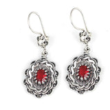 925 Sterling Silver Floral Filigree Earrings with Ruby Red Zircon