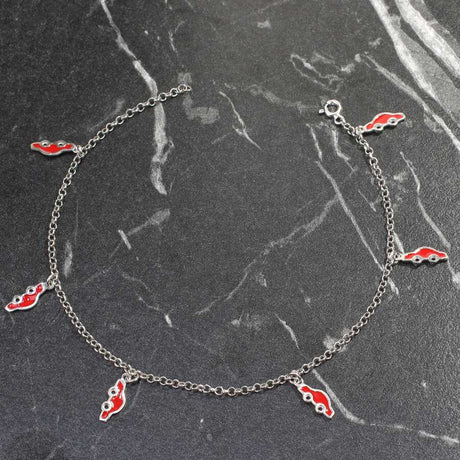 Premium 925 Sterling Silver Red Enamel Car Motif Anklet Set