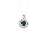 925 Sterling Silver Green Zircon Double Halo Pendant Necklace