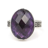 Sterling Silver Oval Amethyst Ring - Elegant Statement Piece