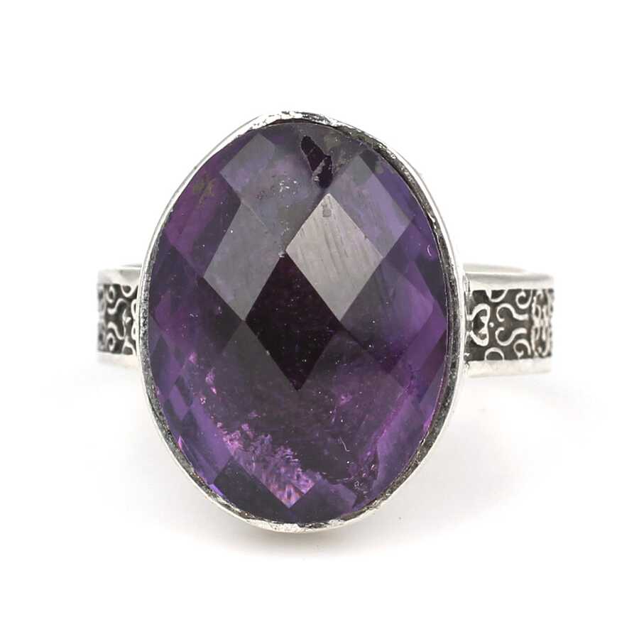 Sterling Silver Oval Amethyst Ring - Elegant Statement Piece
