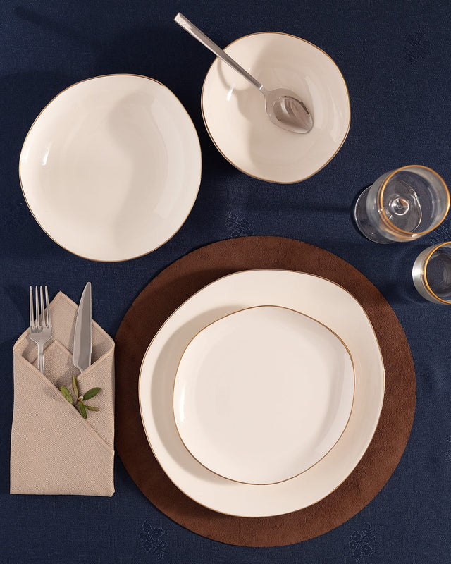 New Bone Alette 6-Person Dinner Set - Gold-Rimmed White