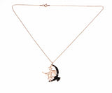 Rose-Tone Sterling Silver Witch on Moon Necklace with Black Zircon