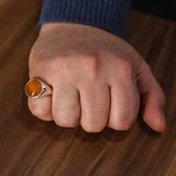 Professional Sterling Silver Synthetic Amber Round Men's Ring