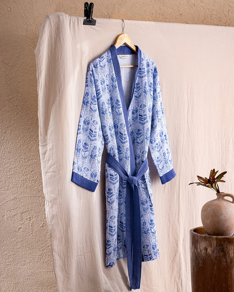 100% Cotton Muslin Women's Robe - Striped